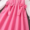 Girls Dress Autumn New Korean Version Medium and Large Children Cute Doll Collar Long Sleeve Bow Princess Dress