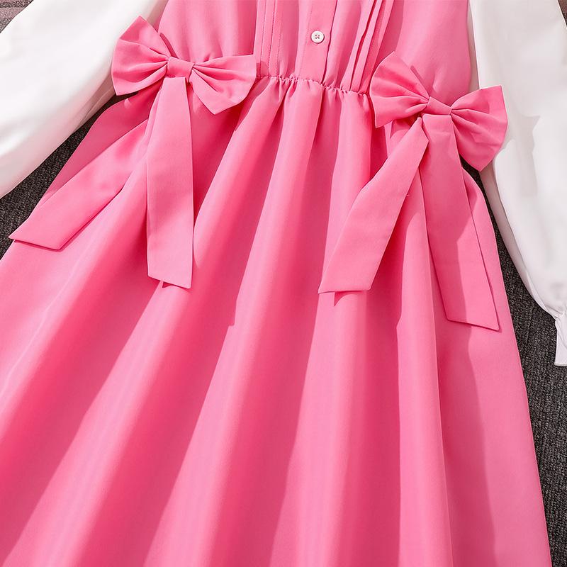Girls Dress Autumn New Korean Version Medium and Large Children Cute Doll Collar Long Sleeve Bow Princess Dress