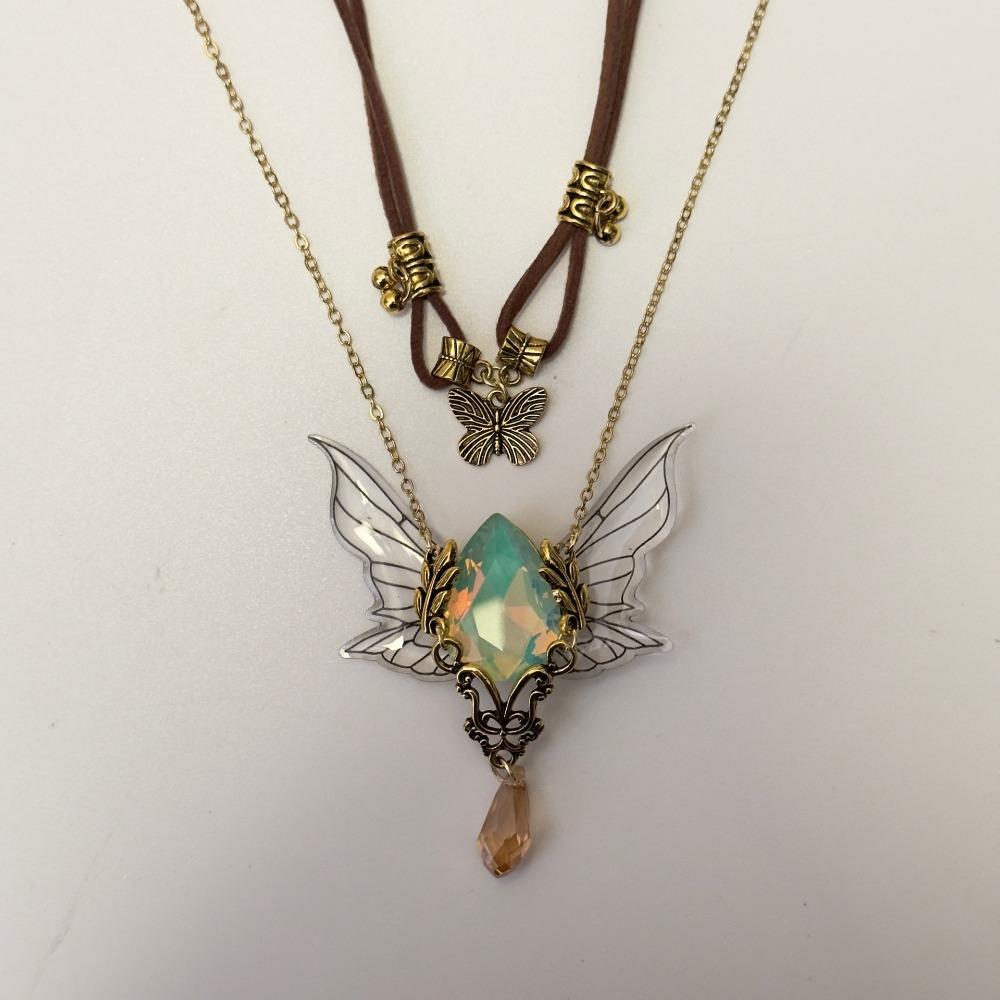 Vintage Rhinestone Wings Necklace Double Layer Clavicle Chain Sweet Butterfly Stacking Choker Gift
