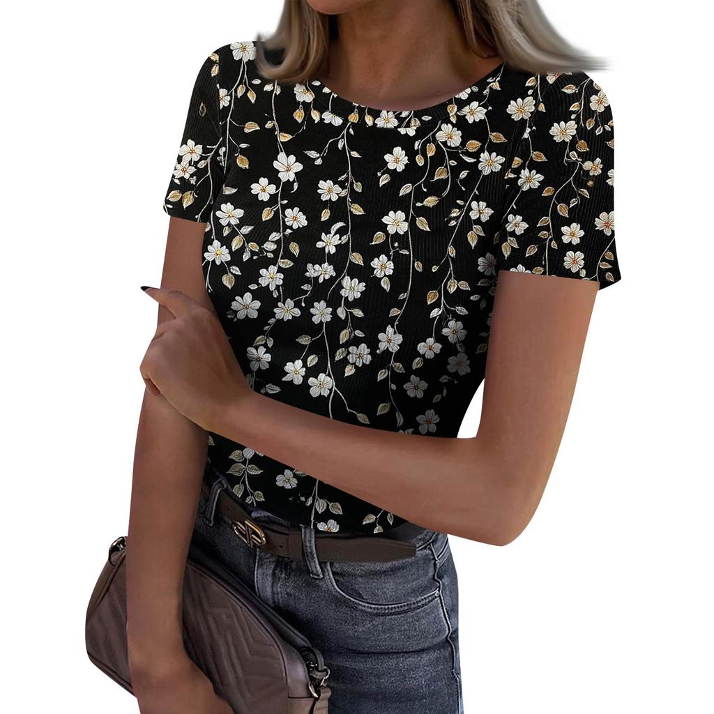 Ladies Slim Bottom T-shirt Fashion Casual Round Neck Pullover Short Sleeve Top