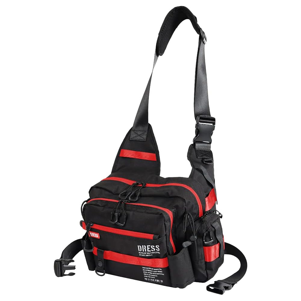 Dress Holding Crimson Red Shoulder Bag with Rod Holder, Fishing Backpack