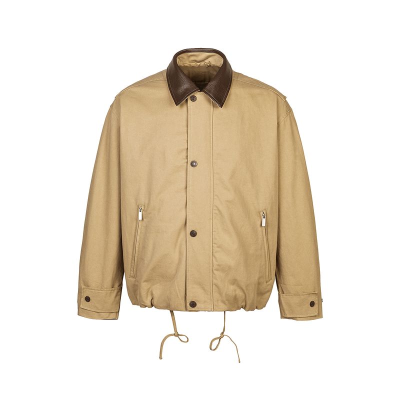 

Men s Dobaen Style Patchwork Lapel Work Jacket Unisex Autumn Vintage Versatile Short Silhouette Casual Jacket Trendy Khaki M