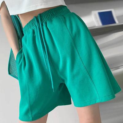 Shorts décontractés élastiques à la taille pour femmes, pantalons cinq points amples à jambes droites larges, pantalons de sport taille haute à cordon de serrage
