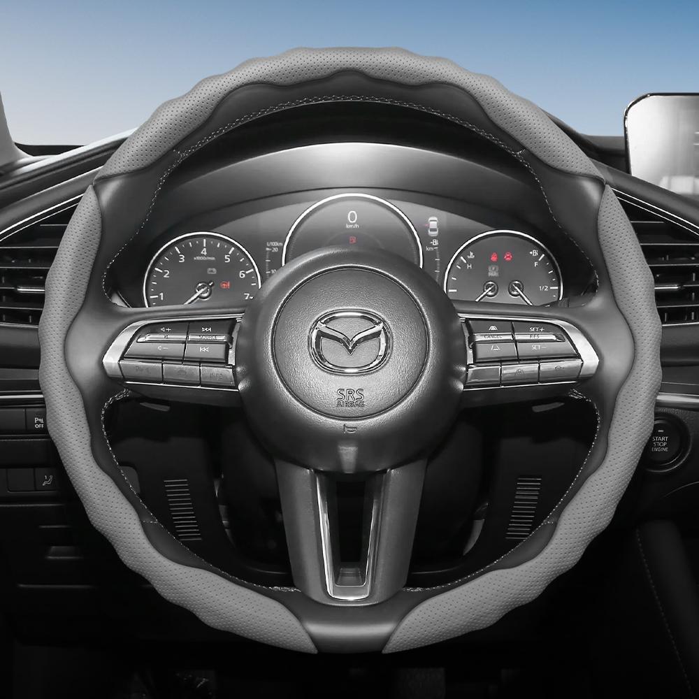 zkfan8 Suitable for Mazda Steering Wheel Cover with Wavy Sports Design, Breathable Leather, Segmented Anti-Slip, Sweat-Absorbing Protective Cover,