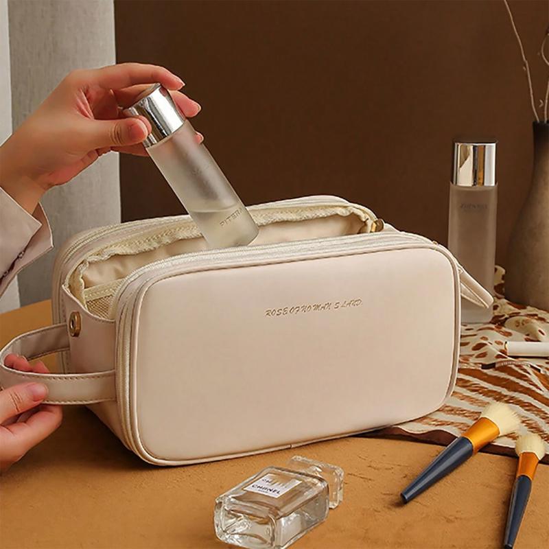 Viaje doble de la PU de la cremallera para el organizador del almacenamiento del bolso del artículo de tocador de la capacidad grande del bolso cosmético de las mujeres