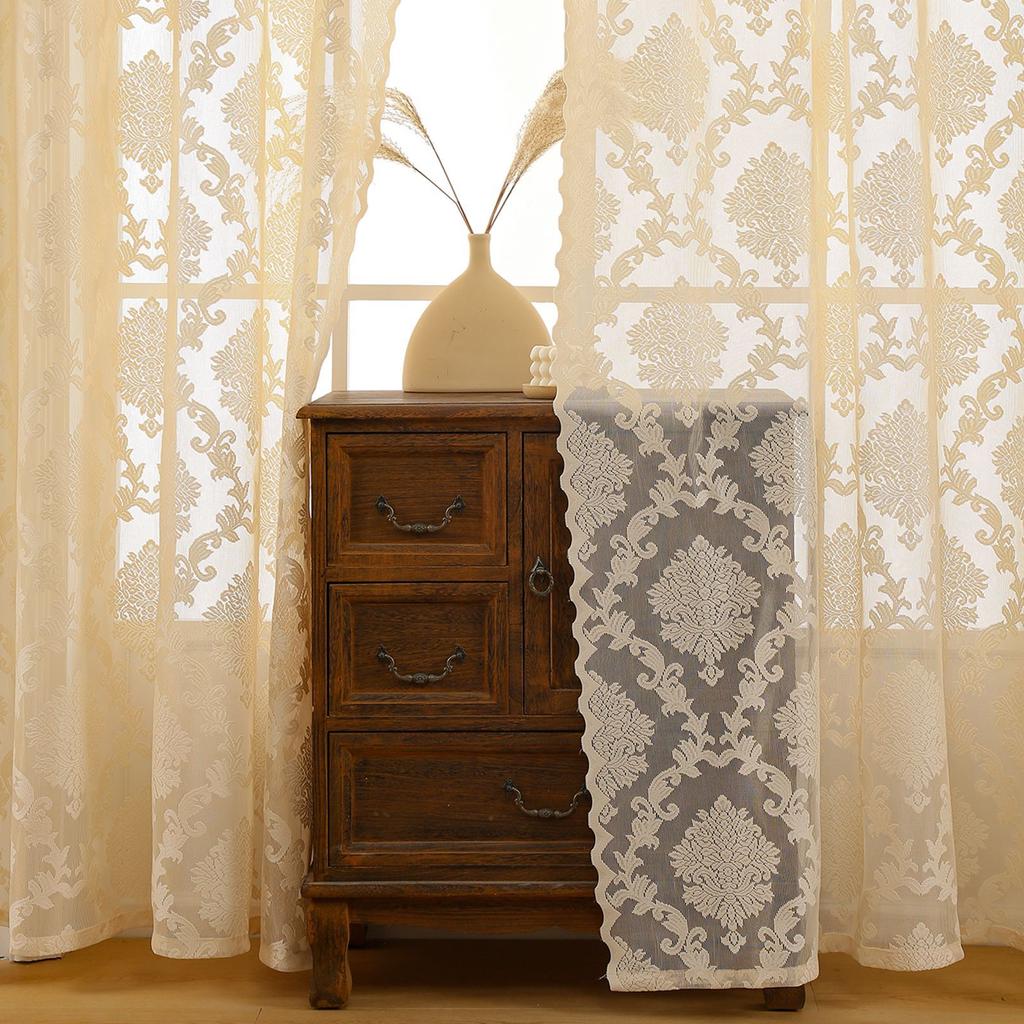 Retro béžová evropská květinová gázová záclona