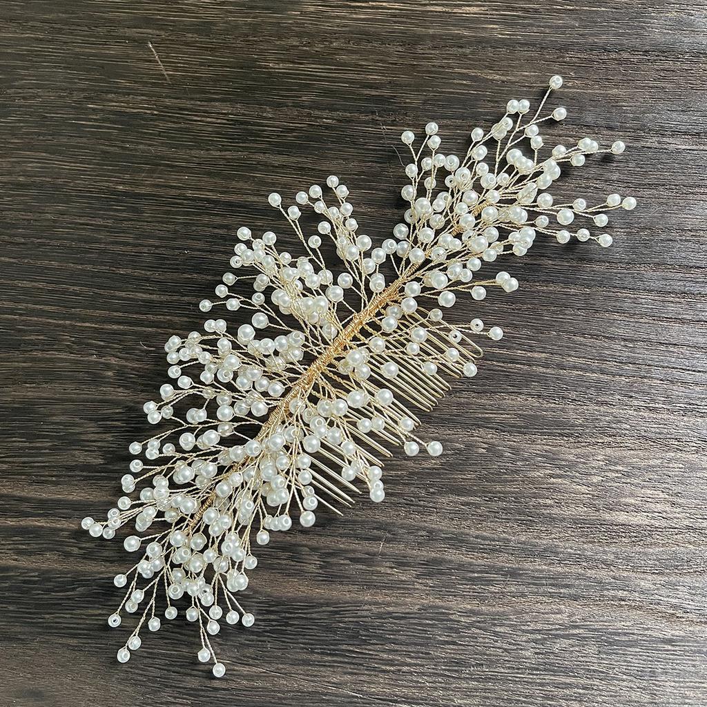 Korean Bridal Headdress Fairy Pearl Beaded Hair Comb Accessories Wedding Dress Ornament Sweet Shape Female