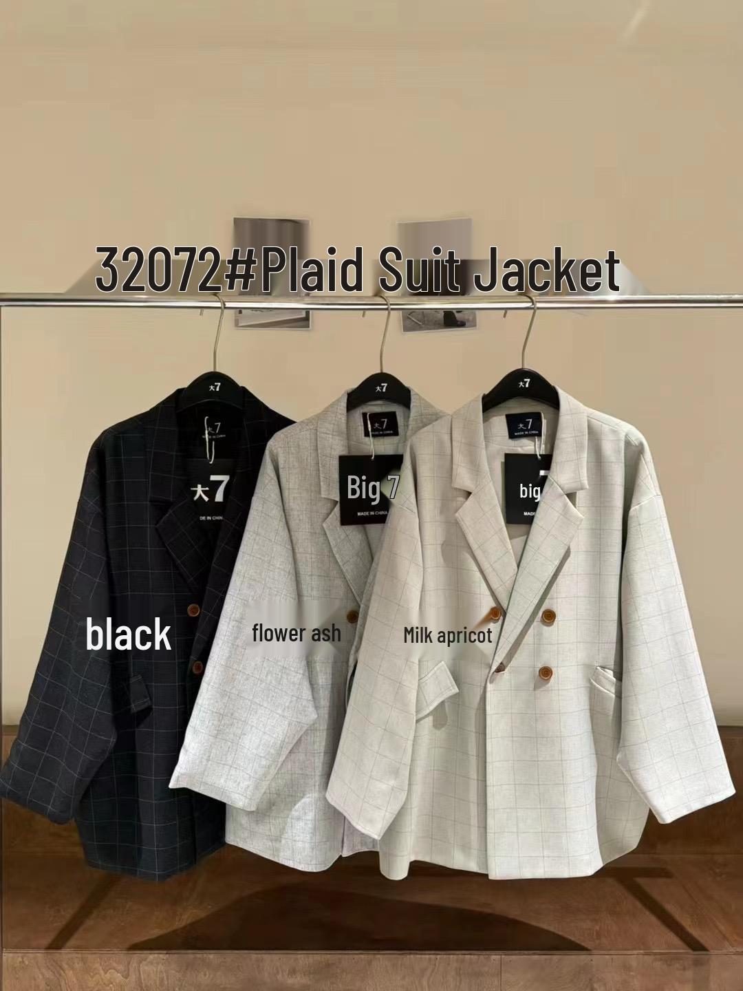 

Женский двубортный жакет в клетку в стиле ретро большого размера - Весенний корейский стиль, Большой размер, Повседневная посадка. One Size L чёрный