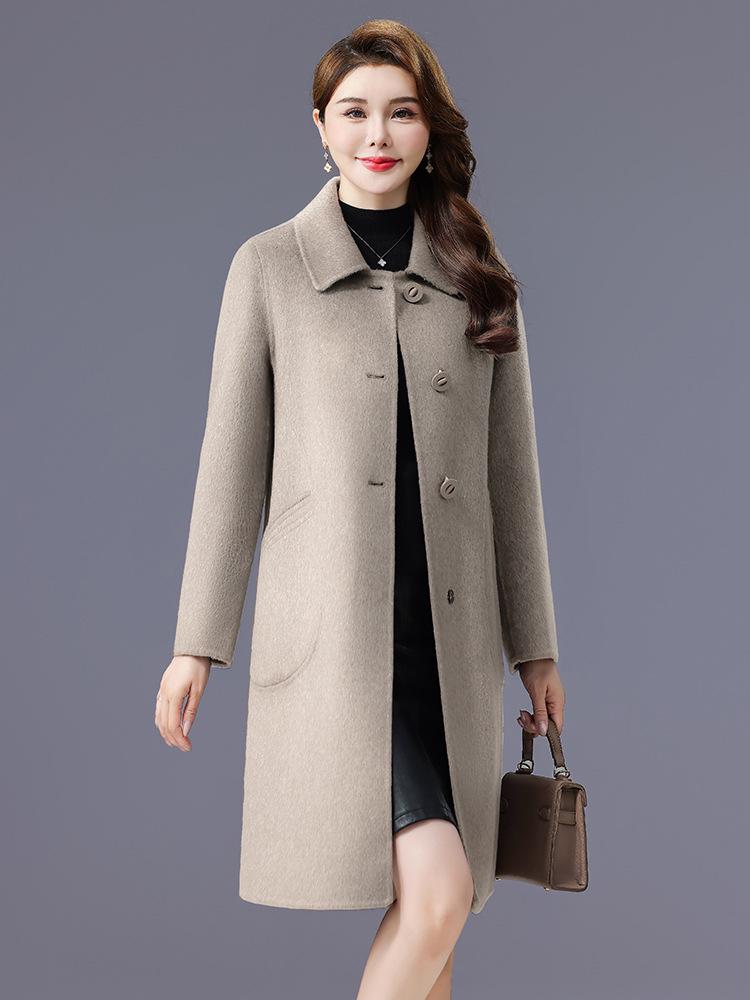 Women's Double-Faced Wool Camel Hair Coat - Autumn/Winter Style, Middle-Aged Mother's Loose, Slimming, Elegant Overcoat