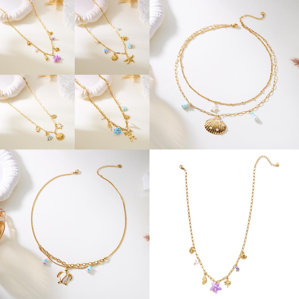 Summer Jewelry Multilayer Stainless Steel Sea Turtle Shell Pendant Necklace For Women