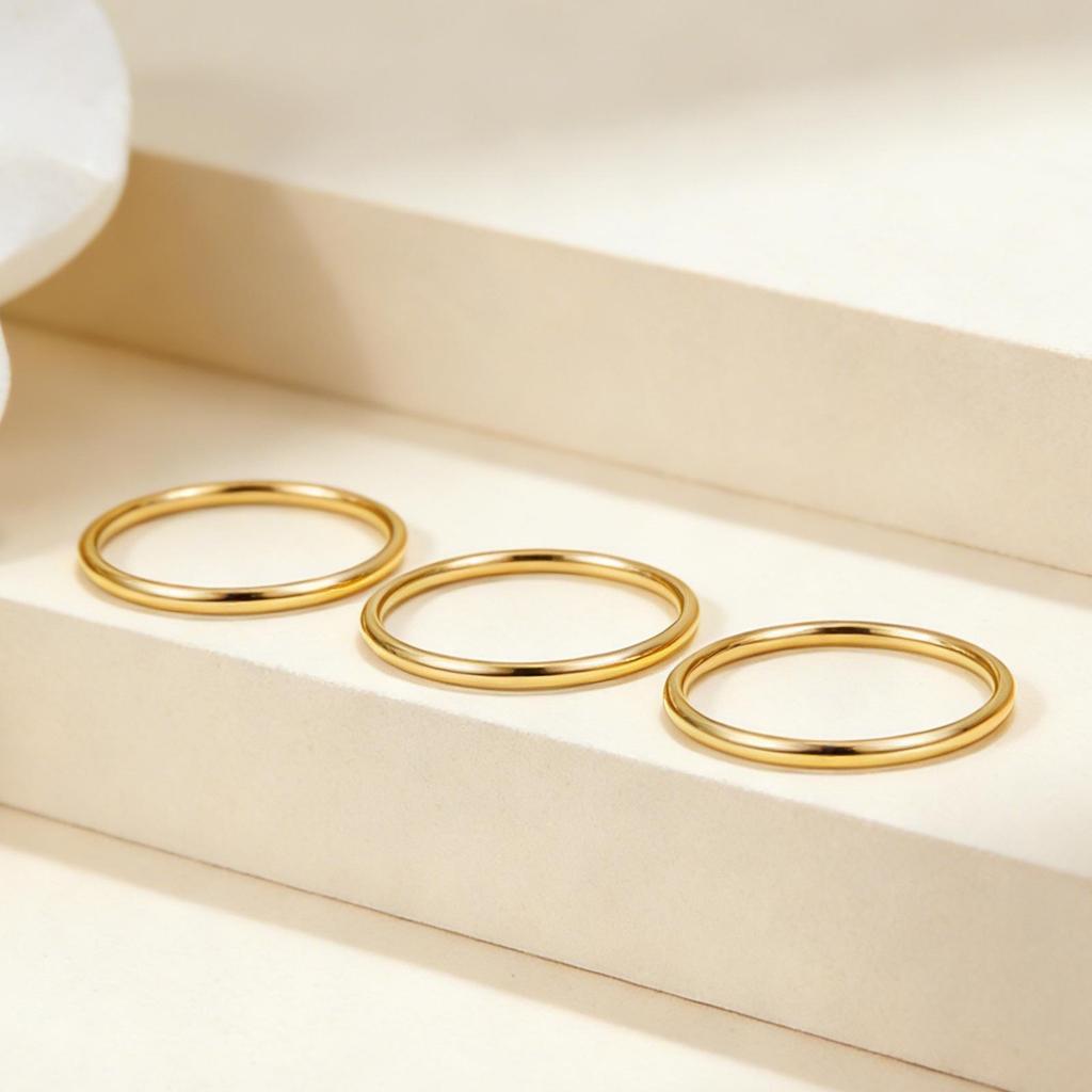 14K Ultra-Thin Polished Unisex Couple Ring with Vacuum Plating