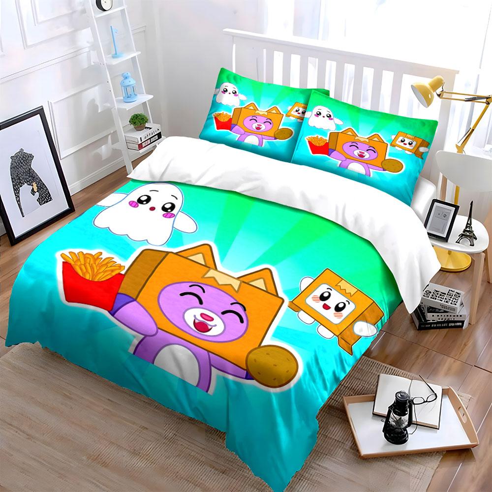 Cute Purple Fox Cartoon Bedding Bedding Duvet Cover Set Duvet Cover Pillowcases (1 * Duvet Cover 2 * Pillowcases, without duvet insert)