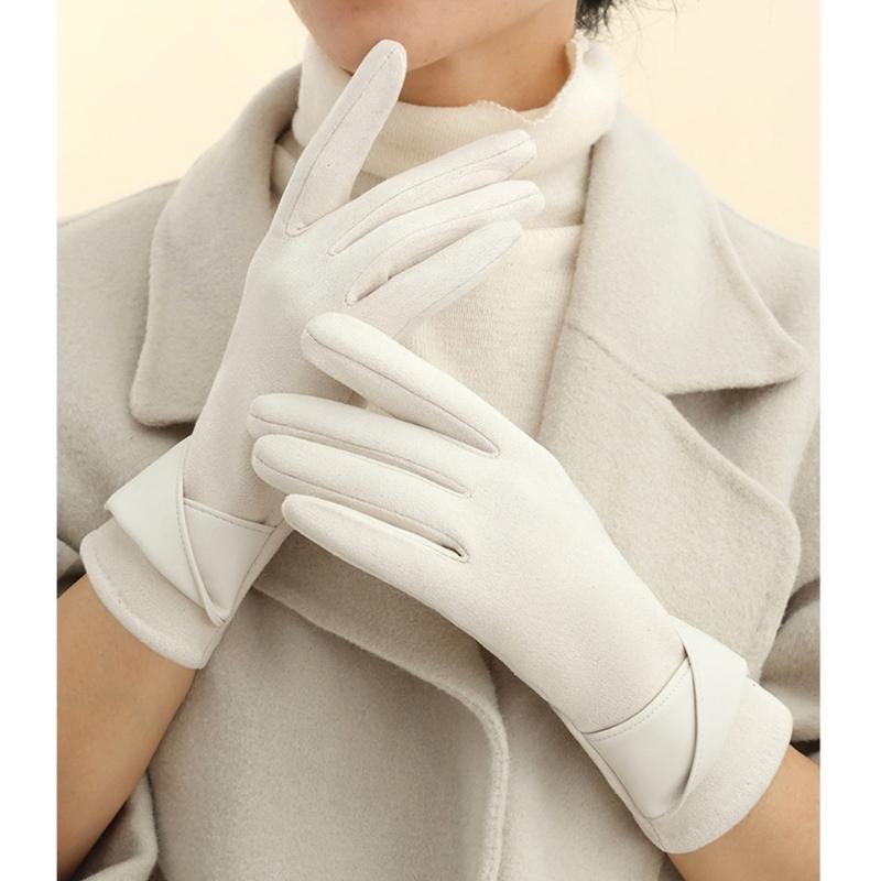 Women's Sueded Gloves with Fleece Lining for Warmth and Stylish Fashionable Bowknot Cuffs Hand Gloves for Daily Use