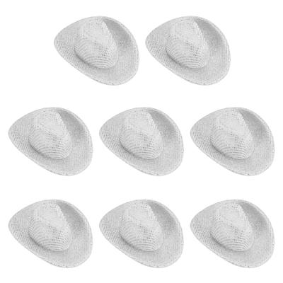 PATIKIL Mini-Cowboyhüte, 8er-Set, Miniatur-Western-Cowboyhüte für Bastelarbeiten, Partydekorationen, Puppen-Haustier-Schmuck, Glitzerpunkt-Stil, Weiß