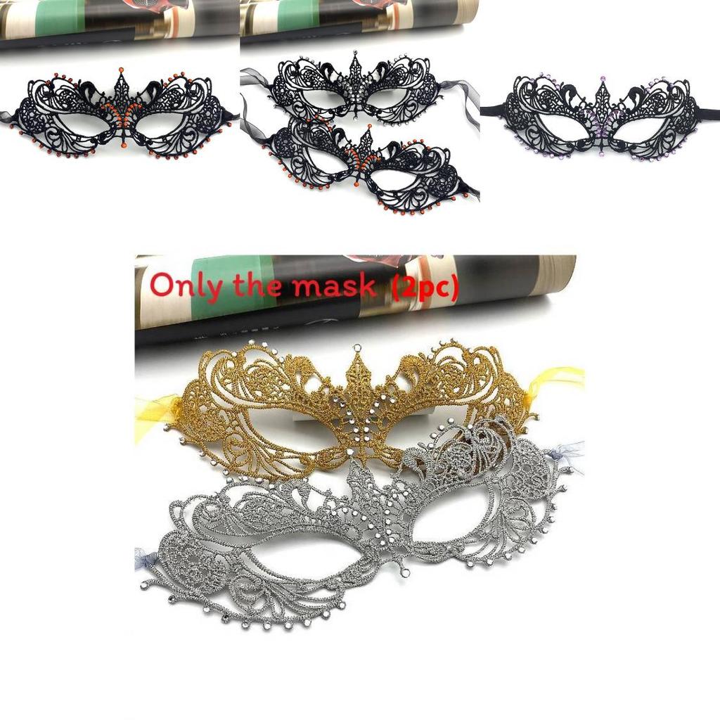 Halloween Lace Mask With Rhinestones For Costume Party And Kids Adults