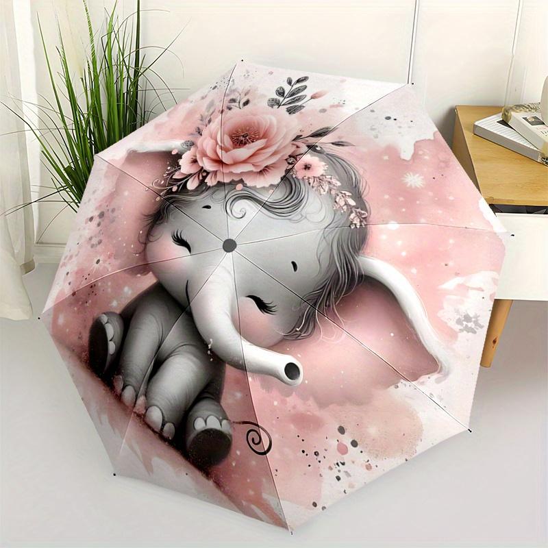 

1pc Pink Elephant Automatic Opening and Closing Umbrella - Small Umbrella Suitable for Various Occasions, Portable 3-Fold Small Umbrella for