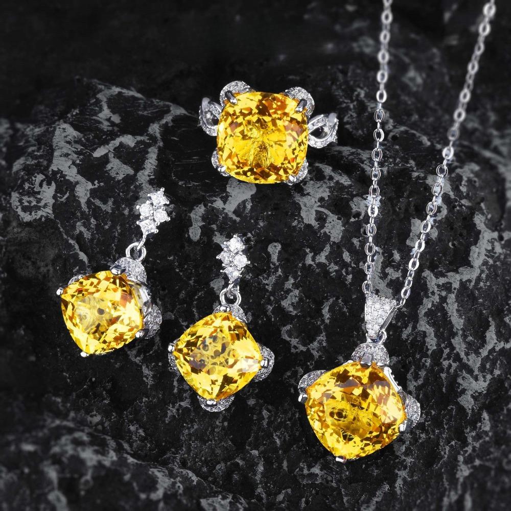 Conjunto de Joias de Diamantes Amarelos Violetas Topázio Água-Marinha 15ct Brincos Pingente Anel Fanta para Mulheres