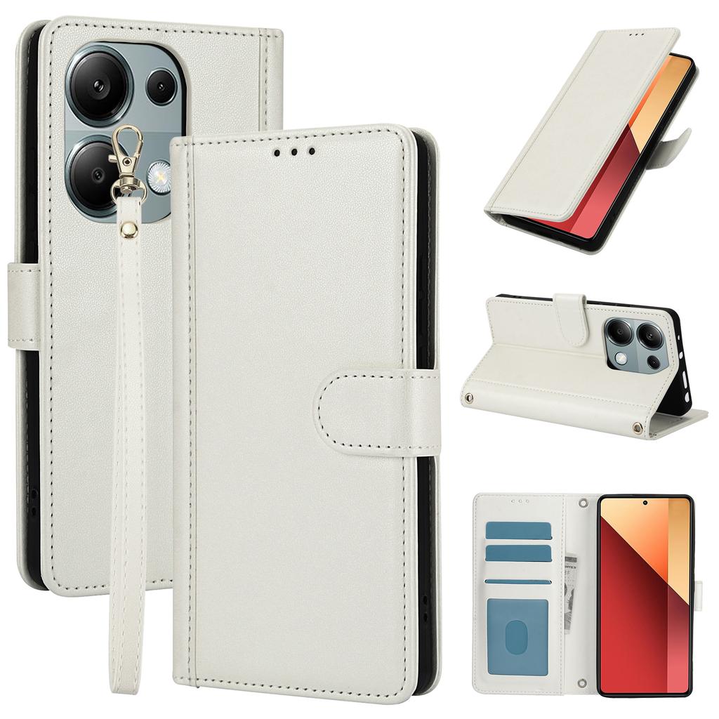 SY-003 For Xiaomi Poco M6 Pro 4G/Redmi Note 13 Pro 4G Case PU Leather Stand View Phone Wallet Cover with Hand Strap