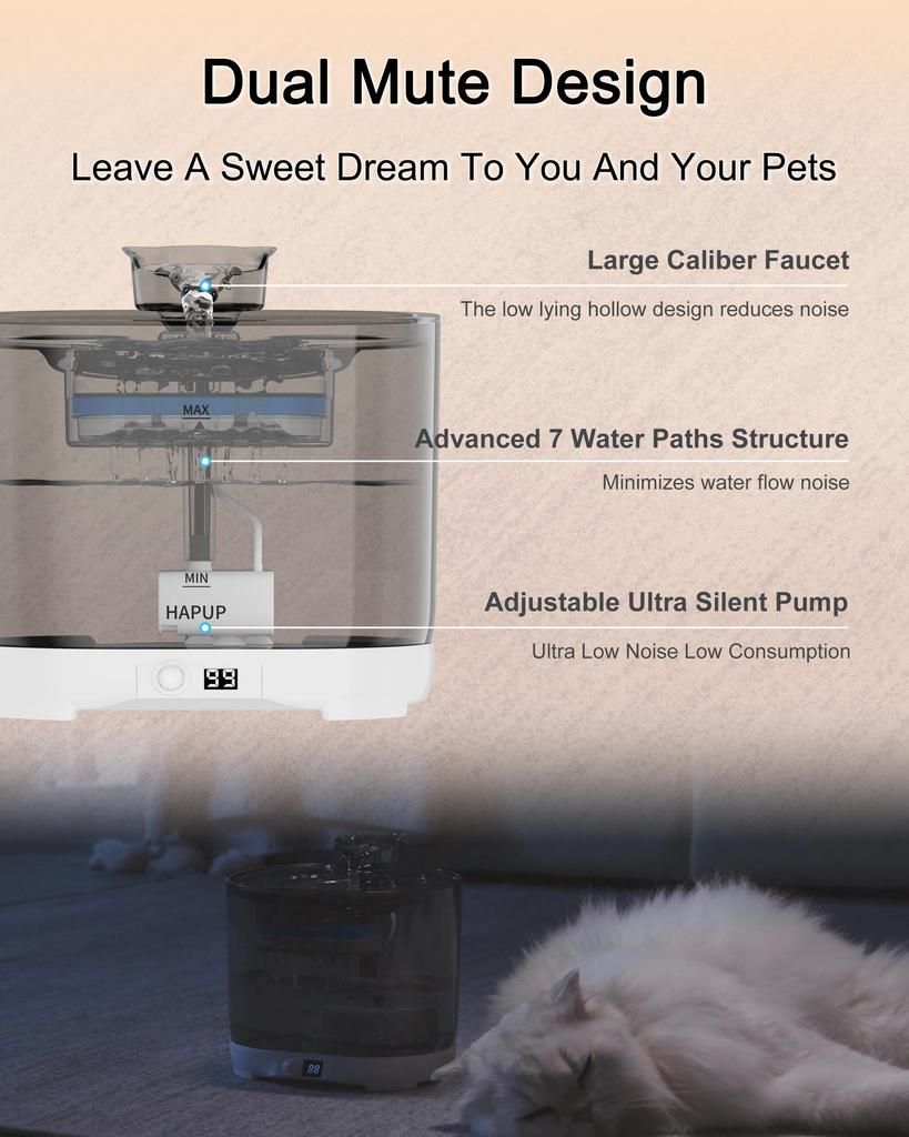 HAPUP Cordless Cat Water Quiet Automatic Water Dispenser with Circulating Motion Unlimited 5000mAh 2 Water Dispensing Multiple Smart and 3 Activated