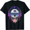 Summer Tops New Limited Psychedelic Skull Headphones Psytrance Techno Edm Festival High Quality Cotton TShirt Men Clothing
