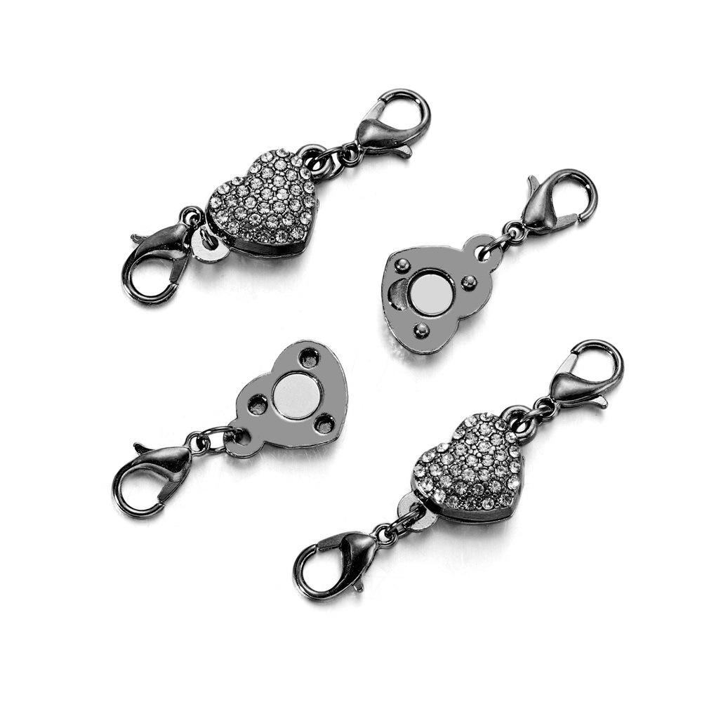 DIY Peach Heart Rhinestone Magnetic Clasp Jewelry Set: Necklace, Bracelet, Lobster Clasp Accessories
