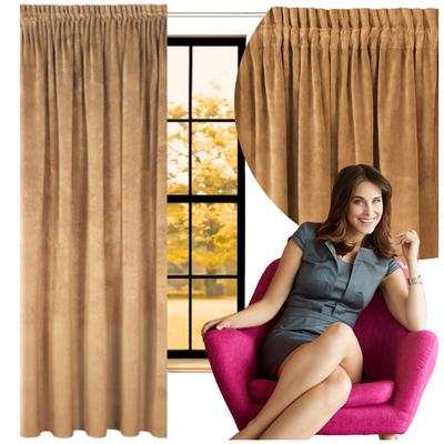 Beige Velvet Curtain with Blackout Tape, Ready-made, Velvet, Velvet, Frog