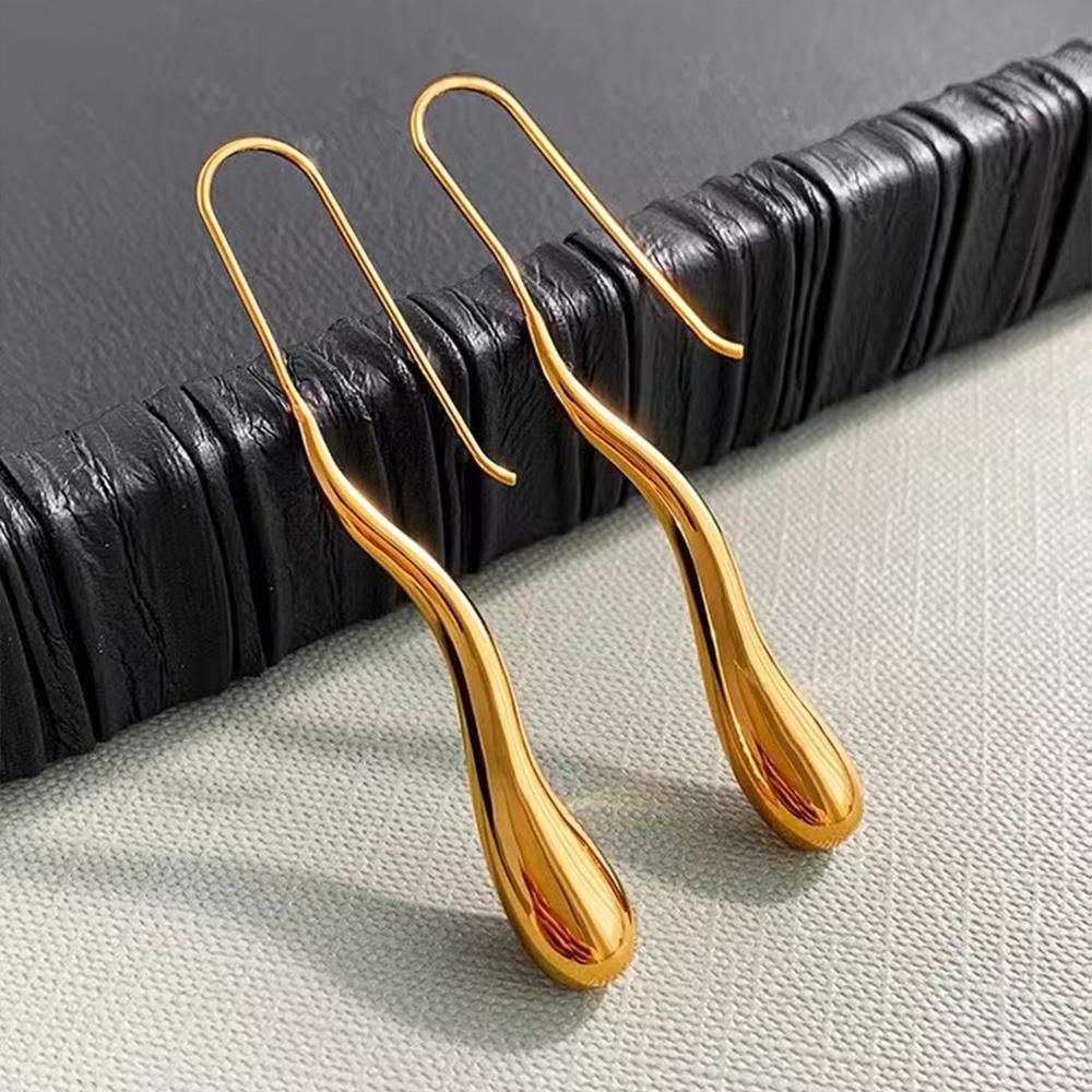 Bent Long Water Drop Earrings for Women Simple Hick Polished Metal Dangle Earring Fashion Chic Jewelry