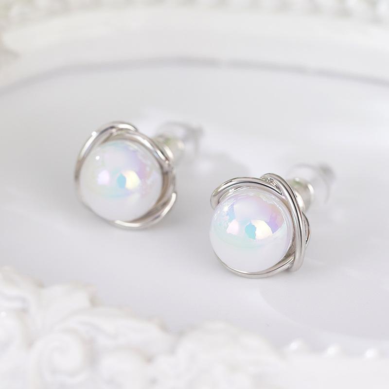 Colorful Imitation Moonstone Earrings For Women, Fashionable Personalized Sweet Jewelry, Line Design Stud Earrings