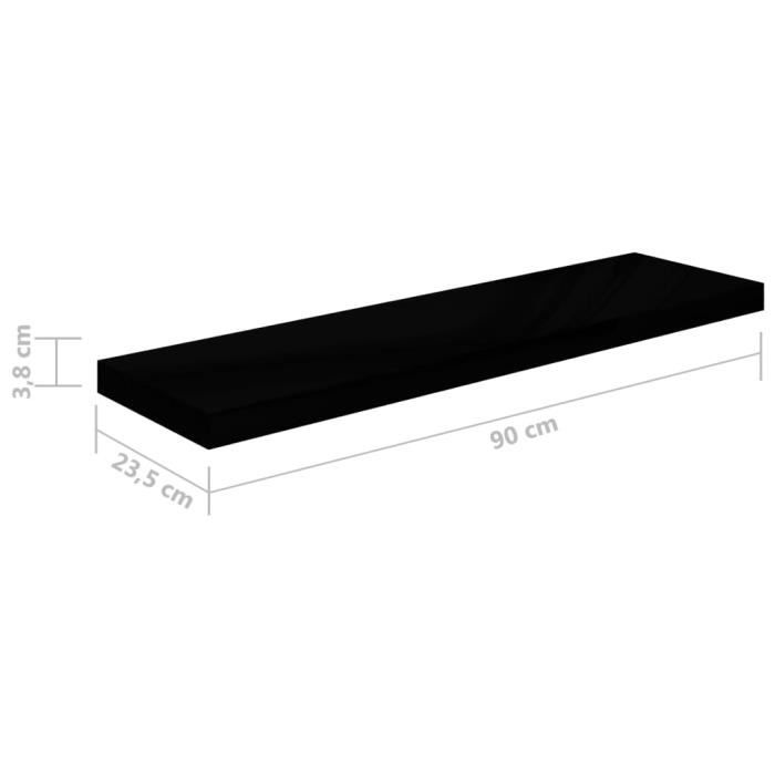 VidaXL Étagère murale flottante Noir brillant 90x23,5x3,8 cm MDF
