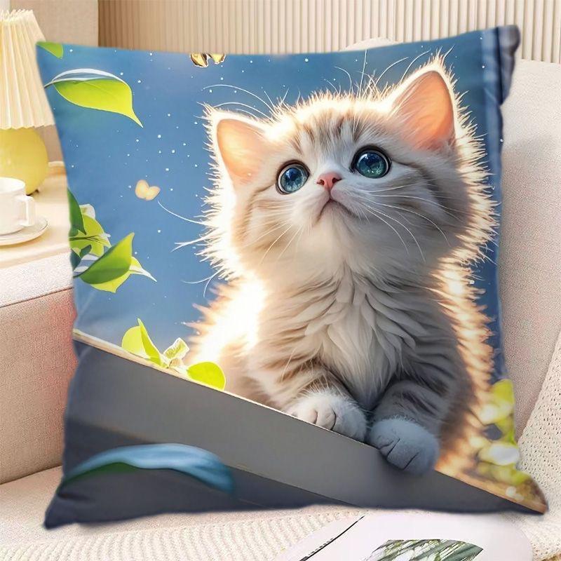Heimdeko Süße Katzen in Fantasieszenen Kissenbezüge Muster Kissenbezug Geeignet für Sofa Schlafzimmer Auto Kissenbezug