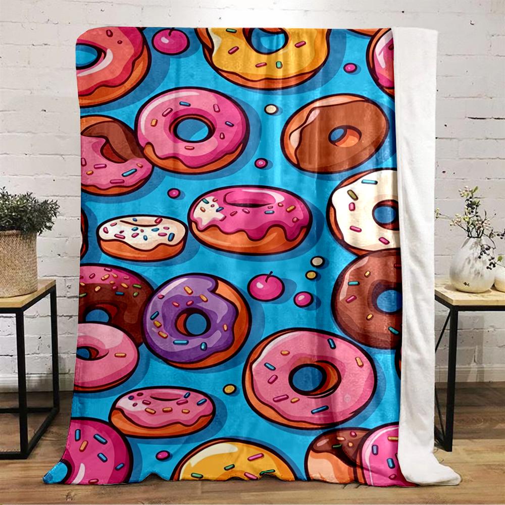"Colorful Donut Pattern Blue Background Flannel blanket for bedroom, living room, sofa, and nap