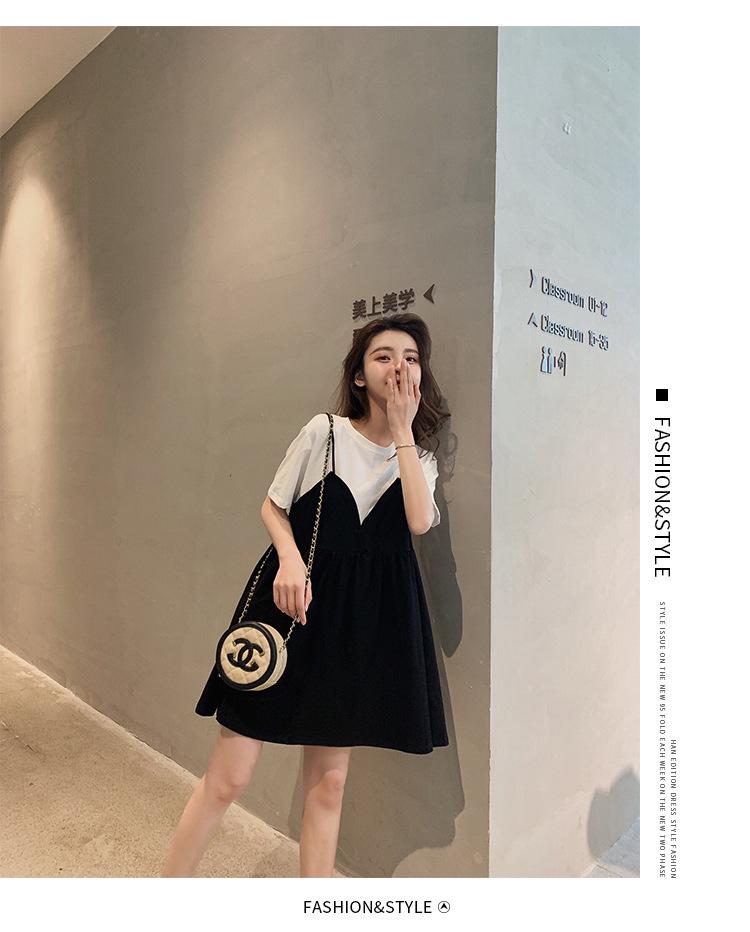 Plus Size Summer Mid-Length Maternity Babydoll Dress – Loose Fit Short Sleeve Two-Piece Look