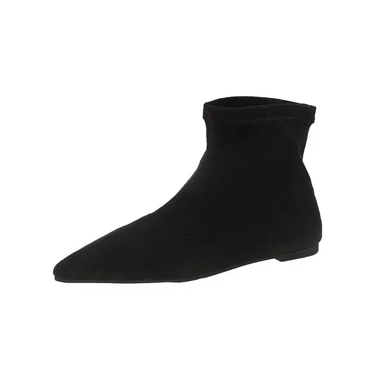 Women Pointed Toe Heels Shoes Sexy Designer Gladiator Short Boots Low Heels Mid Calf Rubber Sole Women's Botines Para Mujeres