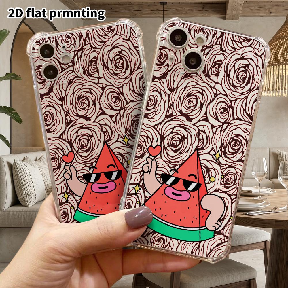 Phone Case: 2D Flat, Fits iPhone 18 17 16 15 14 13 Pro, Transparent Corner Protection Case, Cool Watermelon, Christmas and Halloween Gift