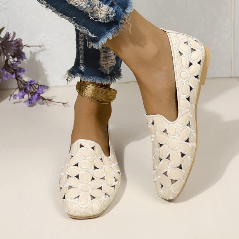 Fashion Square Toe Summer Shoes for Women Embroidery Designer Shoes Soft Slipon Loafers Moccasin Leisure Women's Ballet Flats