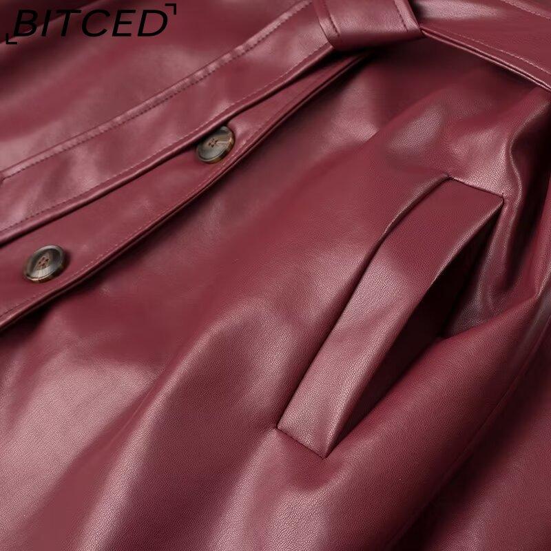 BITCED Women's Spring/Autumn Plus Size Oversized Casual Fashion Long Leather-Style Trench Coat