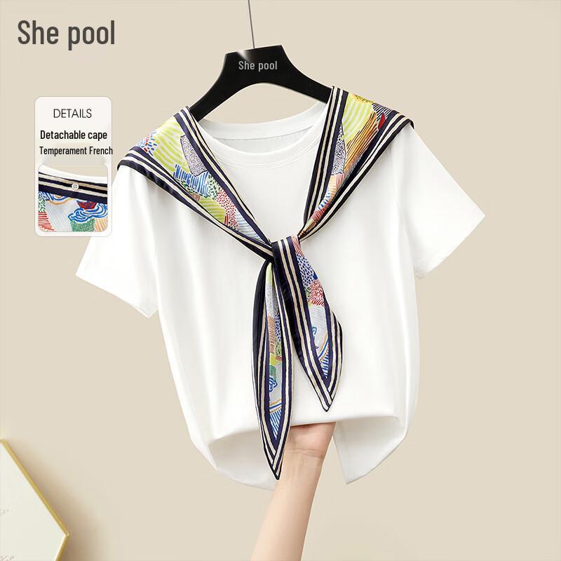 Women s 2026 S/S Slim-Fit Short-Sleeve Tee with Floral Shawl Overlay L