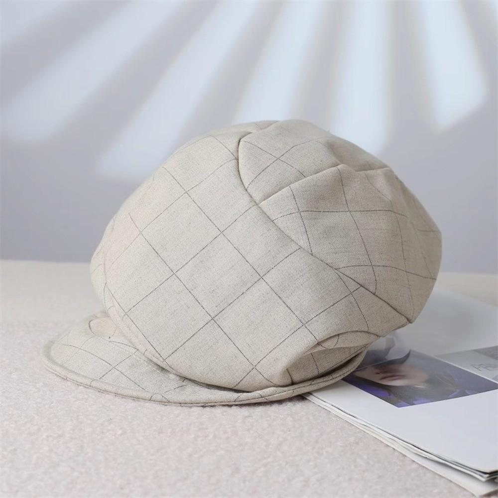 Vintage Octagonal Cap Newsboy Peaked Hat Korean Plaid Beret  Women