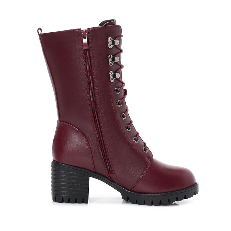 Fashion GKTINOO Boots Women Genuine Leather High-heeled Large Size Motorcycle Boots Women New Wool Warm Winter Boots for Women