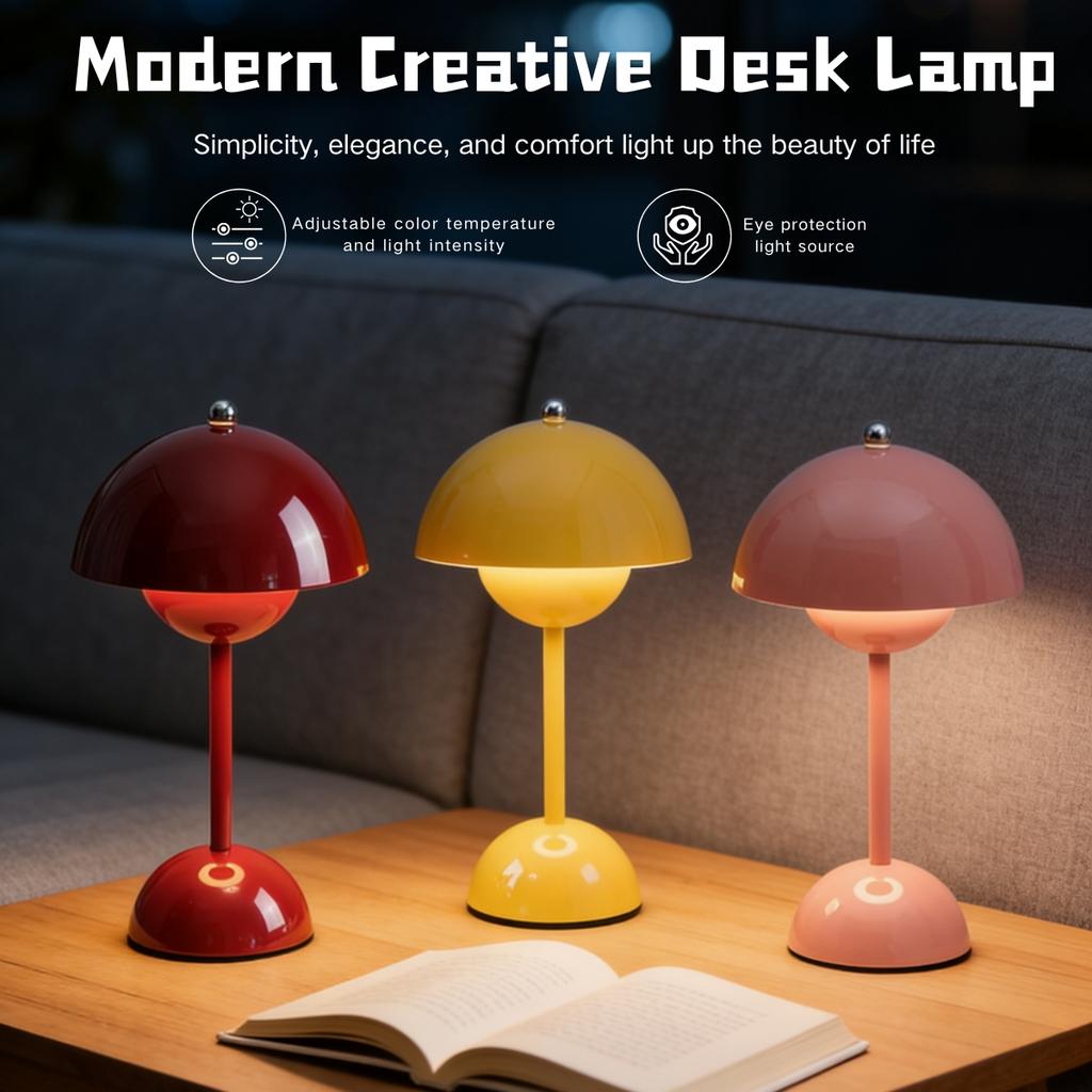 Lâmpada de mesa cogumelo recarregável por USB tri-color ajustável luminária de interior lâmpada de mesa botão de flor decoração de mesa de quarto
