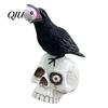 Desktop Halloween Decor Raven on Skull Home Decor, Gothic Crow Eyeball Detail Statue, Bird Perching Skeleton Figurine, Macabre Ossuary