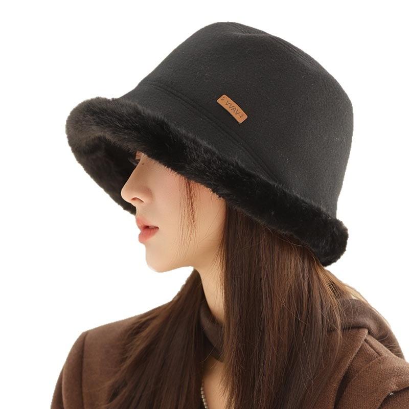 Autumn and Winter Wool Pot Hat for Women, Thickened Warm Fisherman Hat, Face-enhancing Small Bucket Hat, Plush Cold-resistant Ear Protection, Vers