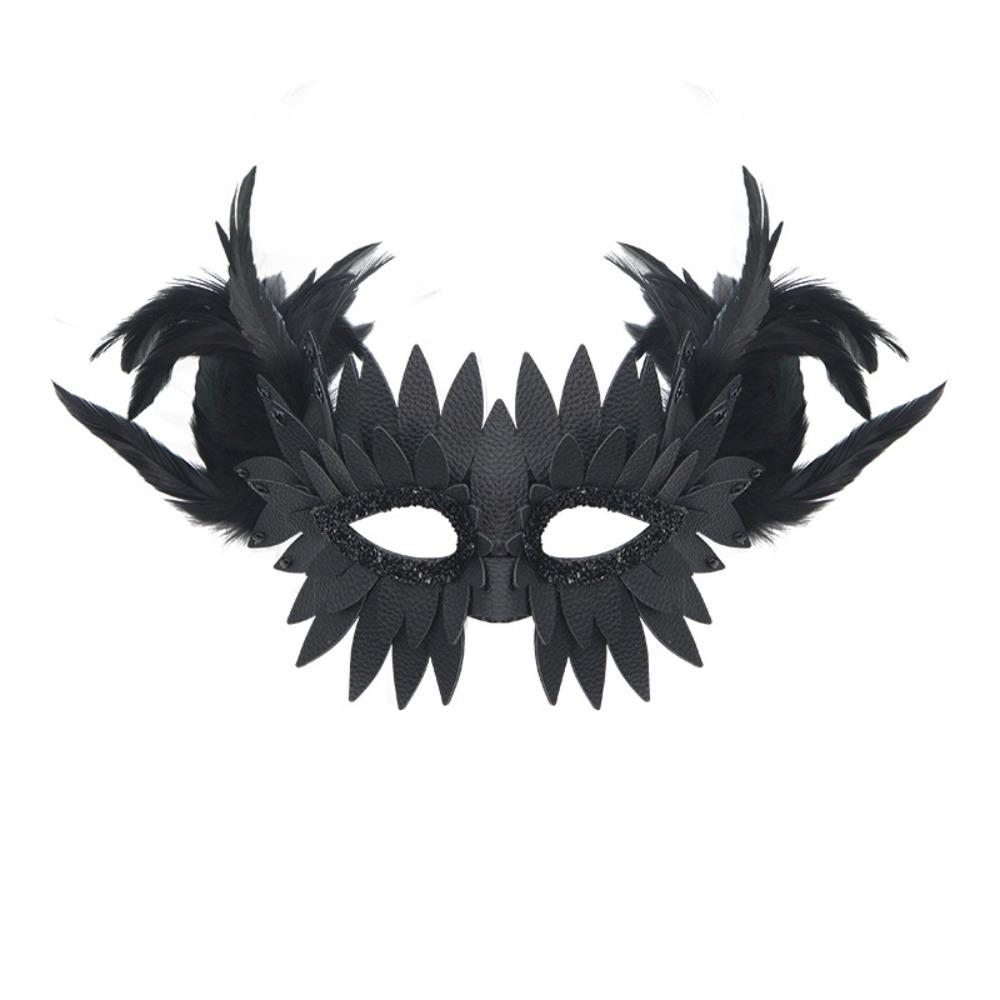 

PU Leather Bird-beak Mask Black Halloween Mask Hot Owl Feather Mask Carnival чорний