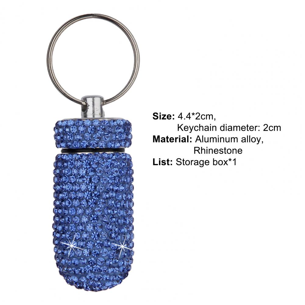 Medicine Organizer Bottle Pill Box Tablet Holder Sparkling Fine Workmanship Full Rhinestone Aluminum Alloy Vial for Hiking