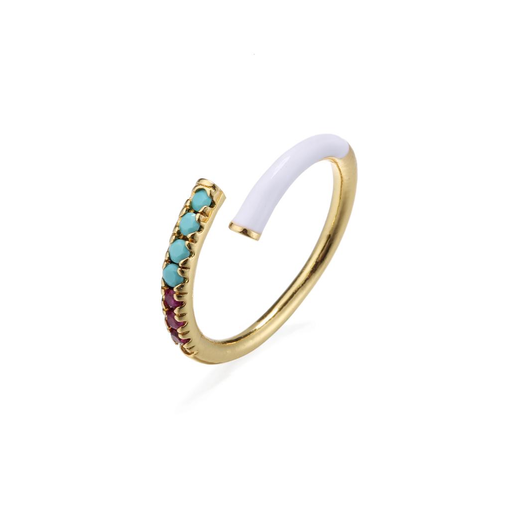 Gold Plated Brass Colorful Enamel CZ Open Ring Neon Adjustable Stackable Cubic Zirconia Women Jewelry Gift