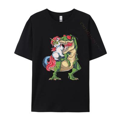 T-shirts Drôles Unisexes Vêtements de Designer Licorne Montant sur T-Rex Dinosaure T-shirts Arc-en-ciel Unisexes T-shirts en Coton Hauts