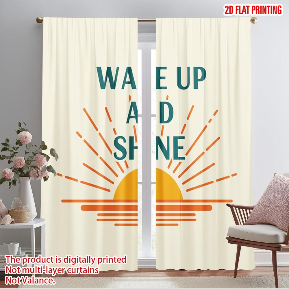 

2pcs 2D flat printing Window Curtains Wake Up Shine Sun Polyester Without Electricity Seasonal Party & Holiday Decor Use for 52.50×116.00 CM 2pcs
