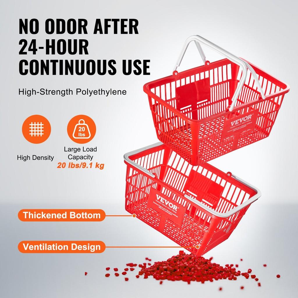 Shopping Basket Portable Grocery Basket 12PCS 21L with Handle & Stand Red