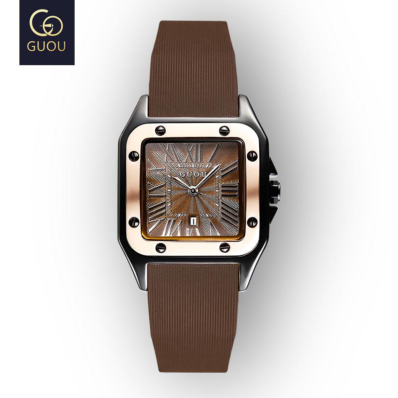 Fashion GUOU Brand Watch Rectangula Quartz Ladies Women's Watches Leather Upscale Large Dial Top Luxury Women relogio feminino