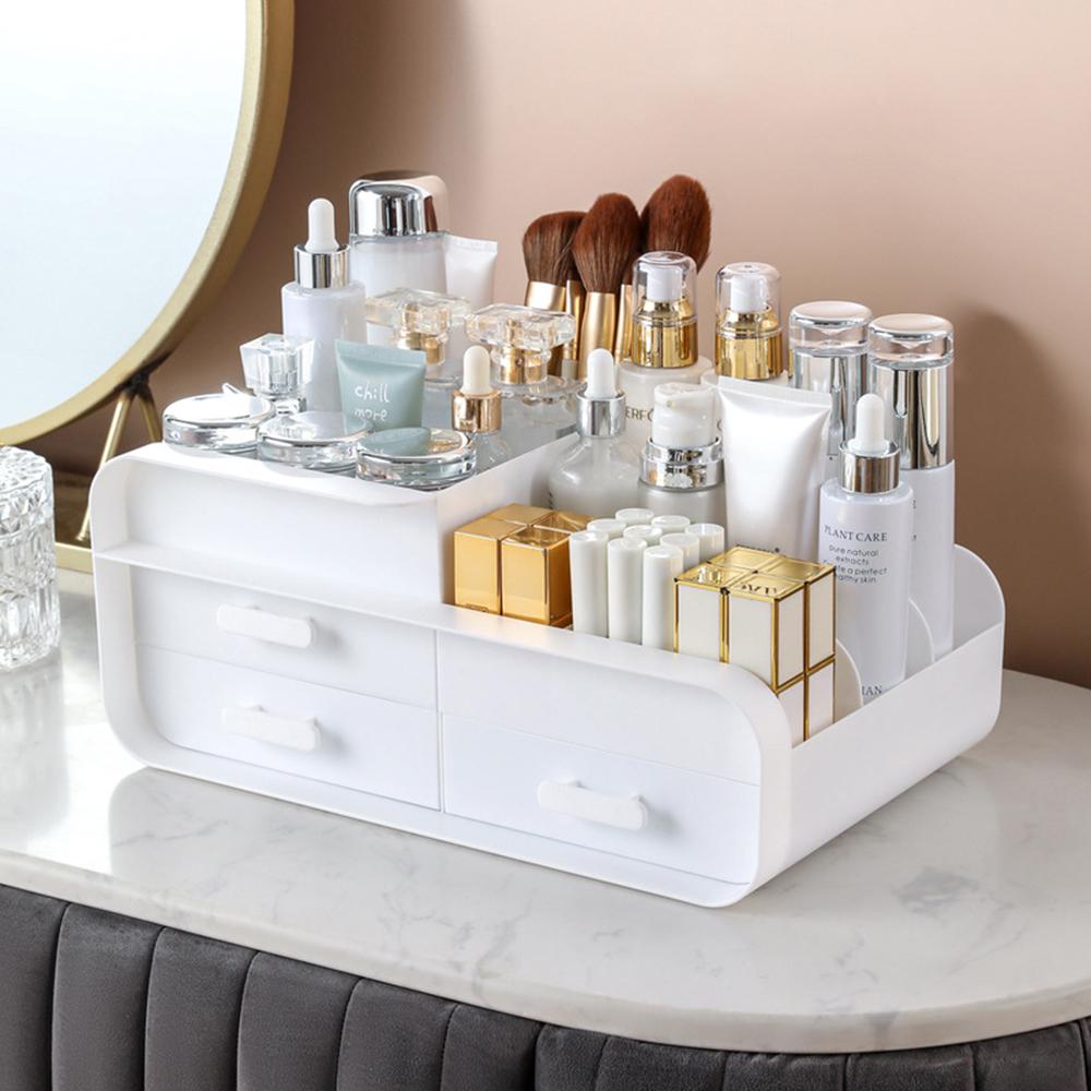 Household Cosmetics Storage Box, Desktop, Dresser Skin Care Products, Lipstick, Makeup Brush Cleaning Dustproof Drawer, White